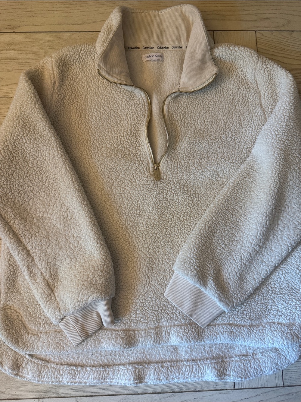 Calvin Klein Ivory Sherpa Half-Zip Pullover
